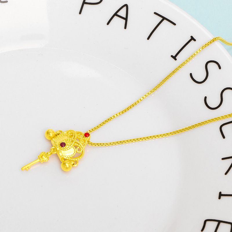 新款抖音小红书同款镀24K 沙金钥匙皇冠吊坠女个性创意美少女直播