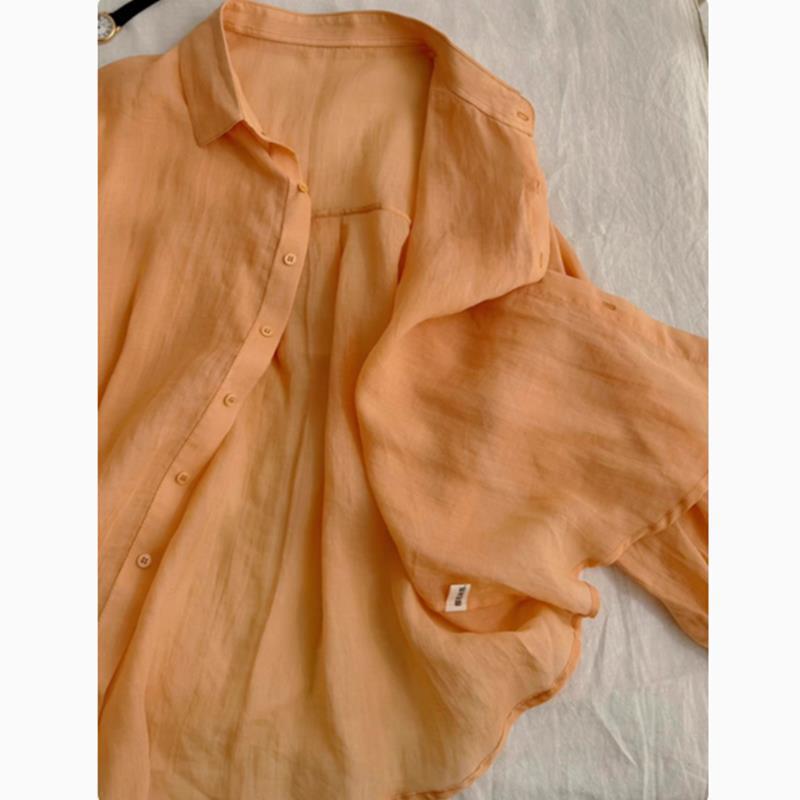 The Texture Is Absolutely Amazing!!! Pumpkin Orange Tencel Linen Shirt for Women, Loose Long-Sleeved Sun Protection Shirt for Petite Women The Texture Is Absolutely Amazing!!! Pumpkin Orange Tencel Linen Shirt for Women, Loose Long-Sleeved Sun Protection Shirt for Petite Women