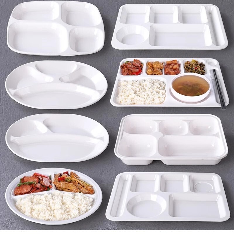 Melamine Dinner Plate with Four or Six Compartments, Fast Food Plate, Imitation Porcelain Plastic, School Cafeteria Tableware Set, Multi-Compartment Meal Plate, Rice Plate Melamine Dinner Plate with Four or Six Compartments, Fast Food Plate, Imitation Porcelain Plastic, School Cafeteria Tableware Set, Multi-Compartment Meal Plate, Rice Plate