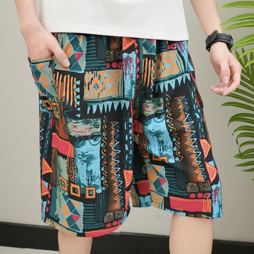 Cotton-silk sleep shorts for men, summer thin loose large size five-pocket shorts, wearable outside, artificial cotton beach pants