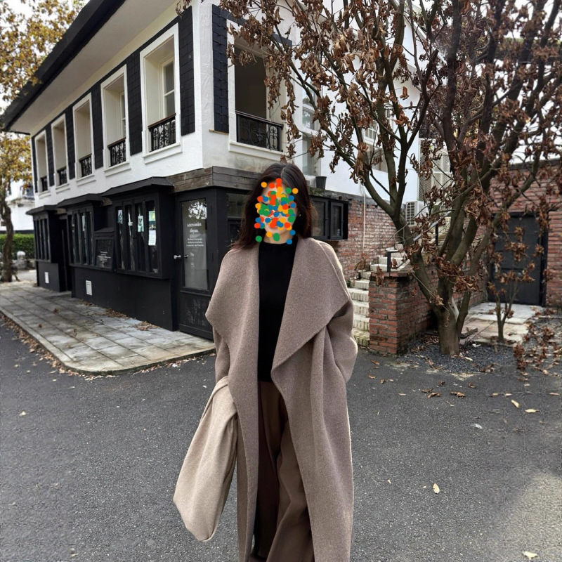 Large Lapel Autumn and Winter New Style Extra Long Wide Version Double-Sided Cashmere Outwear for Women Extra Long Over-The-Knee Elegant Woolen Outwear