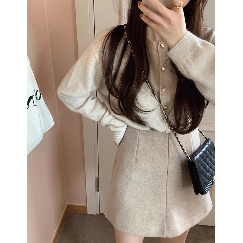 Dulce tierno amor botón rosa suéter cardigan suelta mujer coreana invierno invernal cortos abrigo de punto chaqueta superior