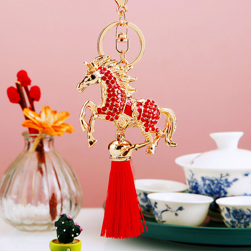 Immediate Success Tassel Car Keychain Metal Cute Women's Bag Pendant Key Chain Ring Diamond Pony Pendant