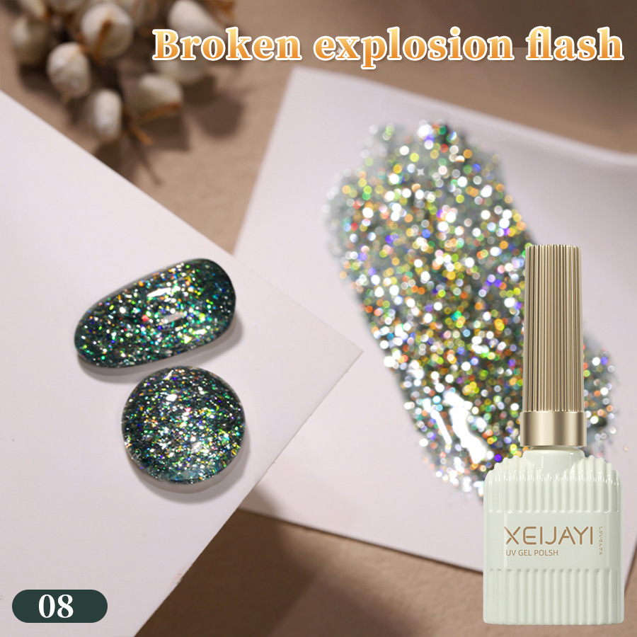 Popular en línea popular manicura Otoño e Invierno Nuevo destello roto teñido dedo oro esmalte de uñas pegamento sólido de larga duración tienda de belleza de uñas dedicado