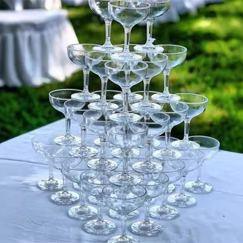 European style champagne tower cup, saucer-shaped tall wedding tower cup, bar creative wide mouth cocktail cup