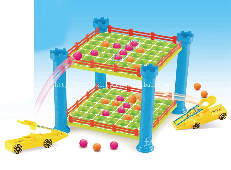 双层投射四环连 桌面双人弹球游戏 弹球四环连 儿童塑料弹珠玩具