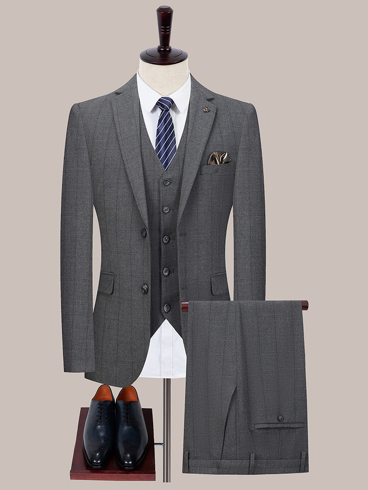 2025 nuevo traje de marca de alta gama para hombres tres piezas ligero de negocios casual coreano traje de novio a cuadros