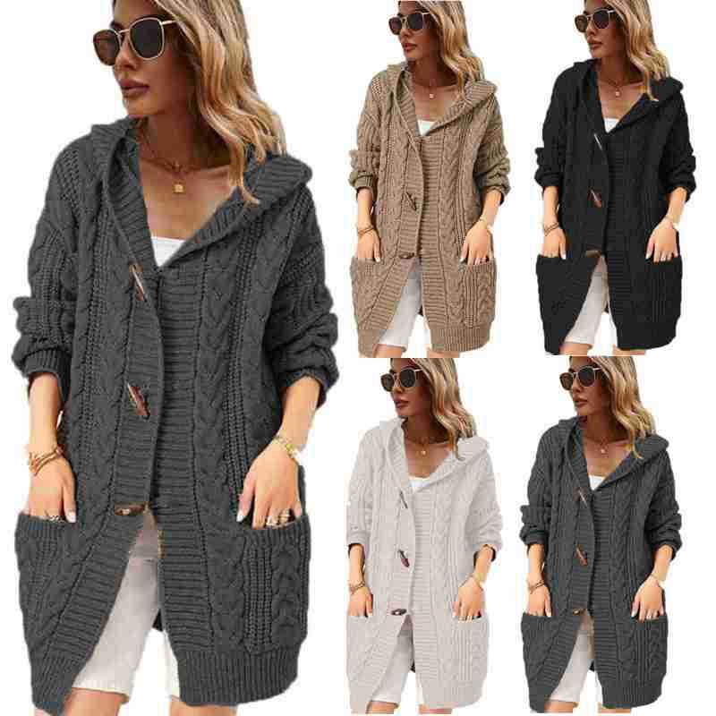 Suéter Cárdigan con Capucha de Punto Grueso para Mujer, Talla Grande, Estilo OL, Nuevo para Otoño/Invierno 2025, Comercio Exterior Transfronterizo, Amazon