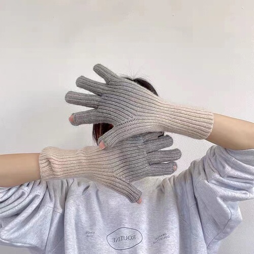 Winter Knitted Gloves in Han Style for  Couples - Acrylic Yarn Gradient Fashion Warm Touch Screen Split Finger Gloves for Women