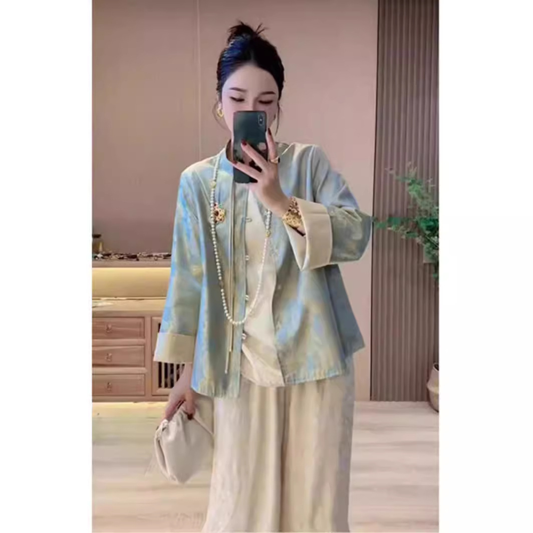 新中式中国风提花盘扣外套女2024年春装刺绣民族风宽松复古上衣