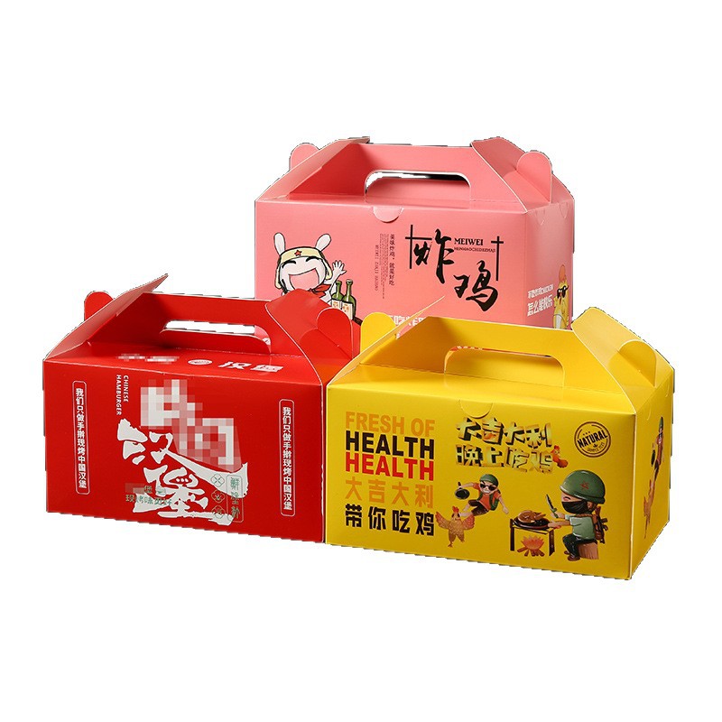 Caja de embalaje de pollo entero para llevar comercial desechable, caja de embalaje de pollo asado de pollo frito coreano portátil, caja de mano de pollo entero de hamburguesa