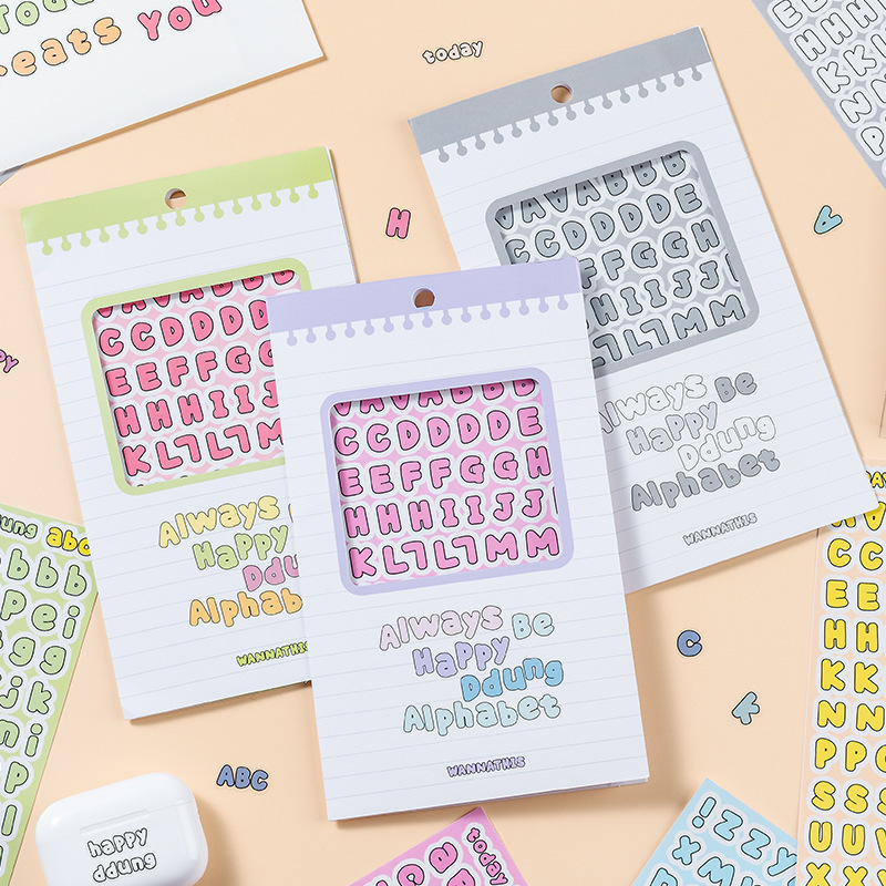 Corea del Sur wannahis lindo caramelo color inglés letras transparentes pegatinas mano cuenta Goo tarjeta DIY decorativo marcado pegatinas