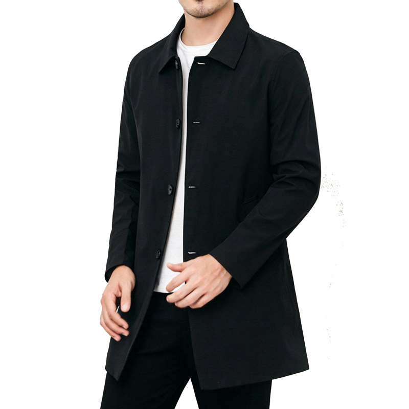 Cross-Border Business Casual Windbreaker Lapel Coat Jacket High-End Jacket Men's Spring and Summer Spring Autumn Mid-Length Style