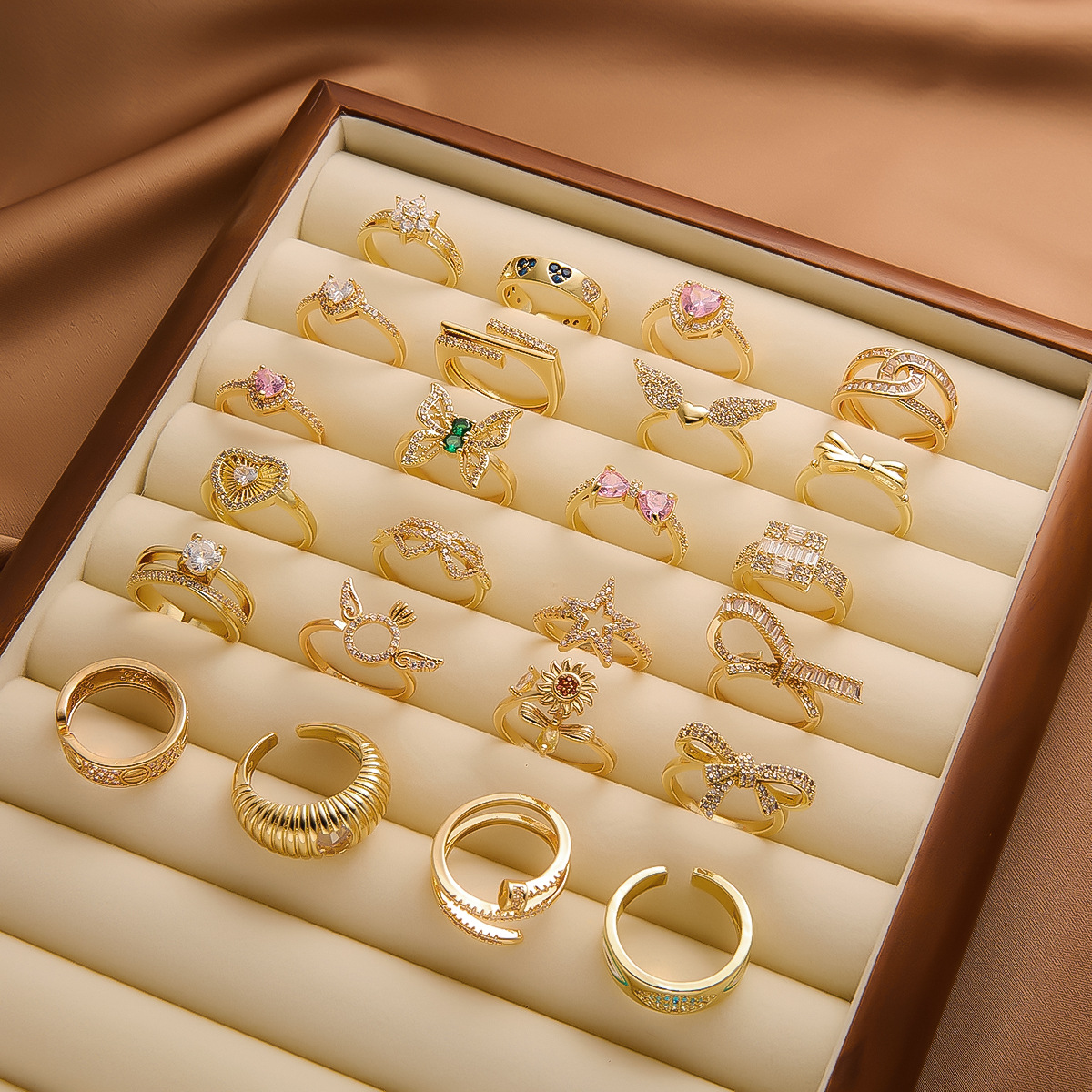 real gold plated copper ring female niche high-grade light luxury non-fading open ring ins wholesale live broadcast hot selling factory