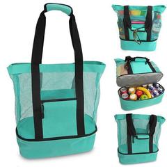 Outdoor travel picnic bag, beach thermal insulation and fresh-keeping ice bag, mesh beach bag, creative multi-functional ice bag