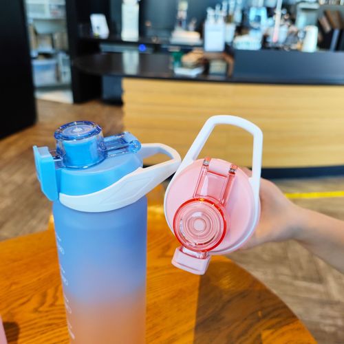 Summer gradient color plastic kettle frosted sports water bottle portable handle pop-up lid with tea separator handy cup scale