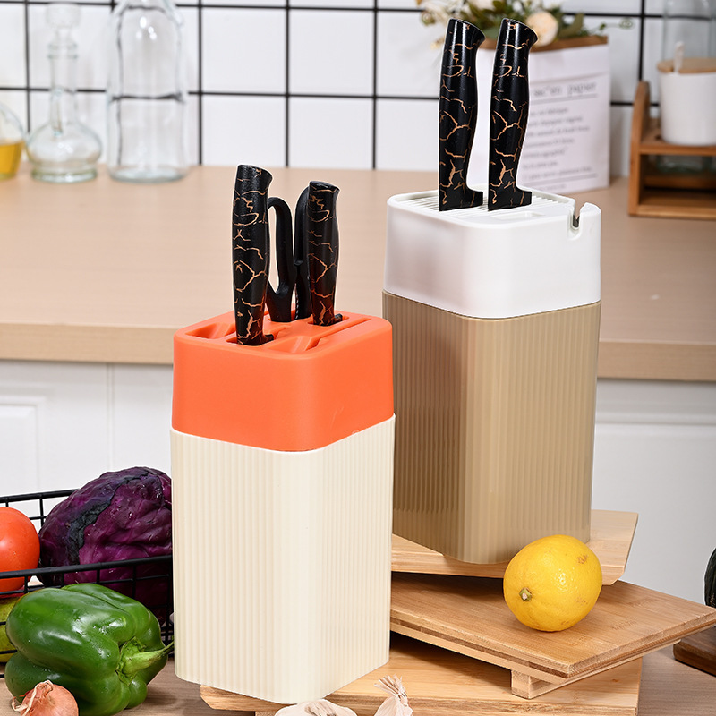 Hermoso soporte de cuchillos con afilador de cuchillos, estante de almacenamiento impermeable, estante de almacenamiento de escritorio, asiento de cuchillos de cocina
