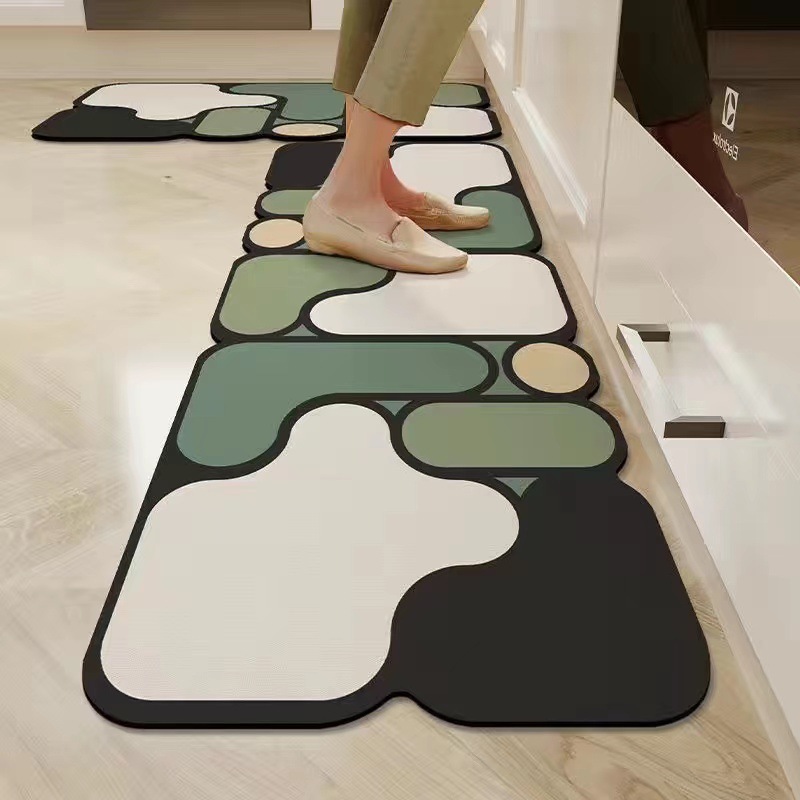 Tapis de sol de cuisine créatif en forme de puzzle, absorbant la boue de diatomées, tapis doux à séchage rapide, tapis de porte d'entrée de maison, tapis de salle de bain antidérapants_voghion.com