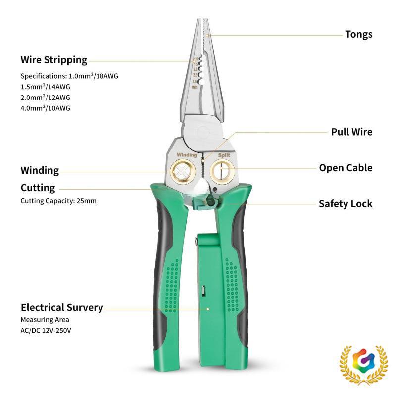 ∴跨境合不锈钢剥线尖嘴钳防滑多功能剥线器带测电笔剥线器电工钳