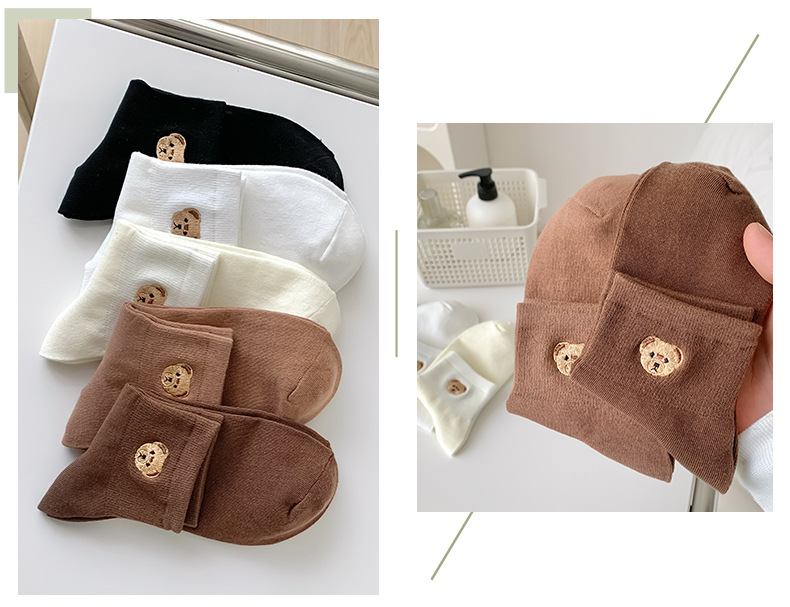 A Pair Quantity Daily, Date Occasion Women's Casual Cute Bear Cotton Crew Socks A Pair
