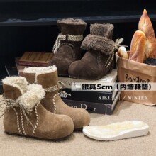 mollykiki 韩版复古加绒雪地靴2025秋冬新款系带毛毛保暖博肯短靴