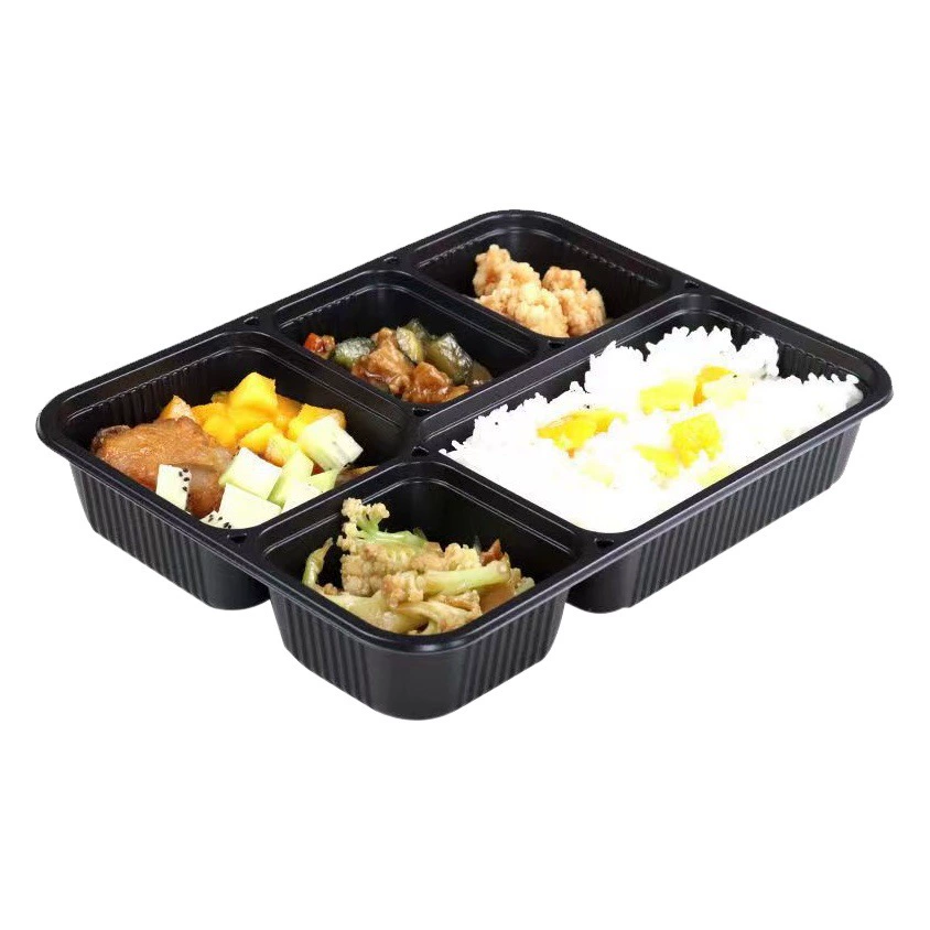 Одноразовая пятиэлементная коробка для закусок на вынос оптом увеличение 1500 мл утолщенная микроволновая печь большая пятиэлементная коробка для завтрака упаковочная коробка
