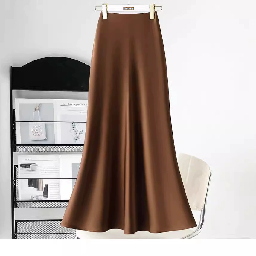 Французская винтажная ацетатная атласная юбка женская летняя высокая талия