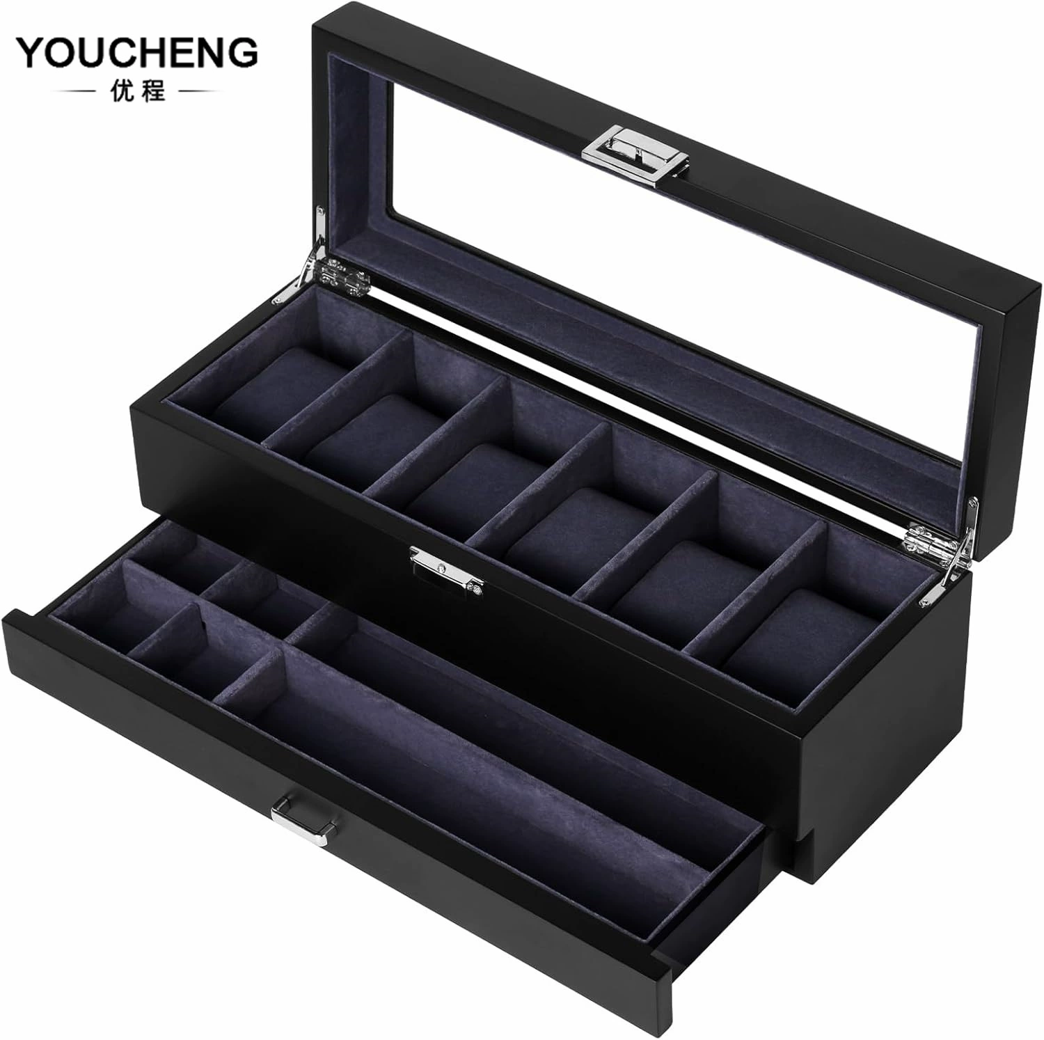 Двухслойная коробка для хранения Часы Прозрачная стеклянная крышка Домашние часы механические часы 6 бит витрина коробка для упаковки ювелирных изделий