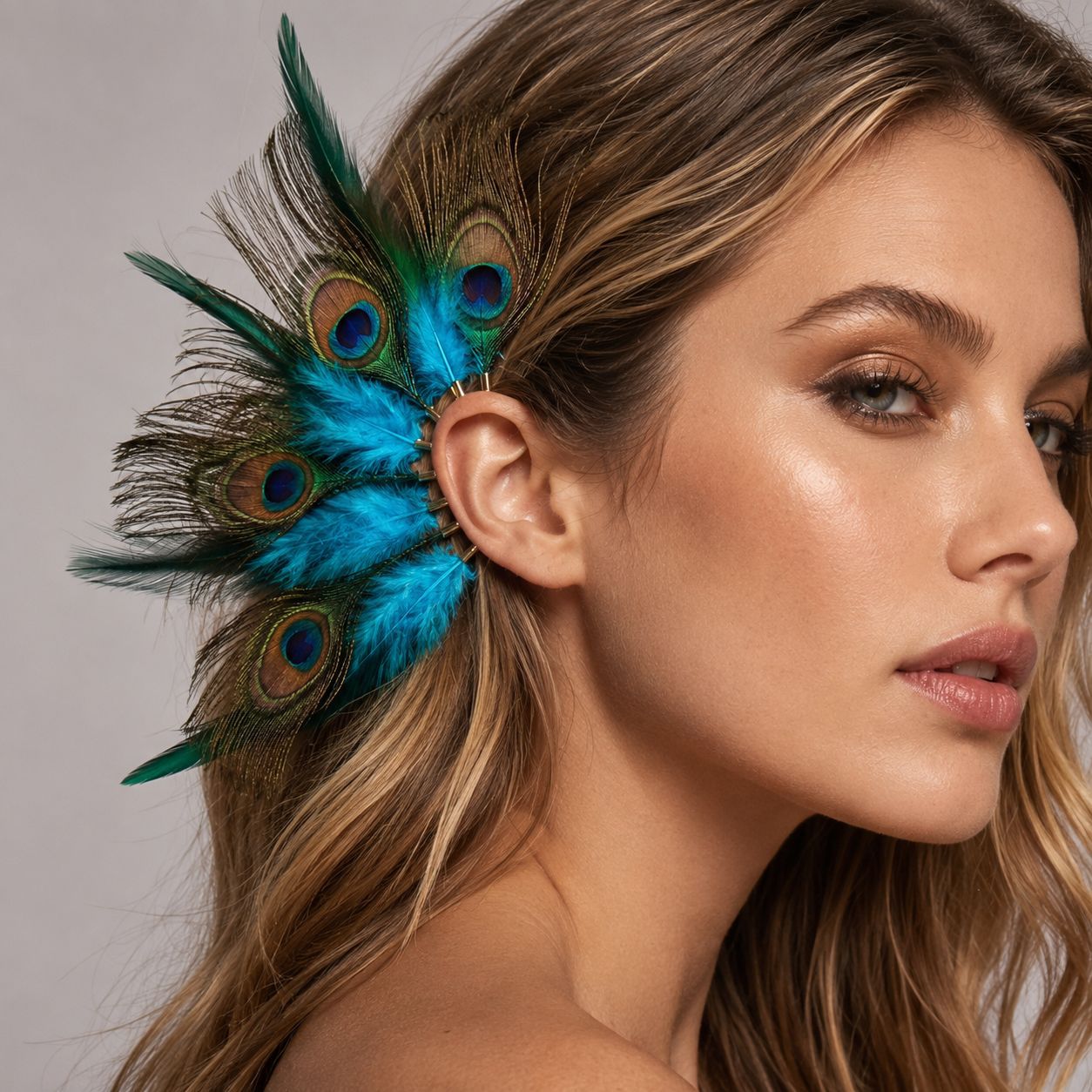 Retro Style Peacock Feather Ear Cuffs Ethnic Style Non-Pierced Earrings Design Photo Styling Accessories Earrings