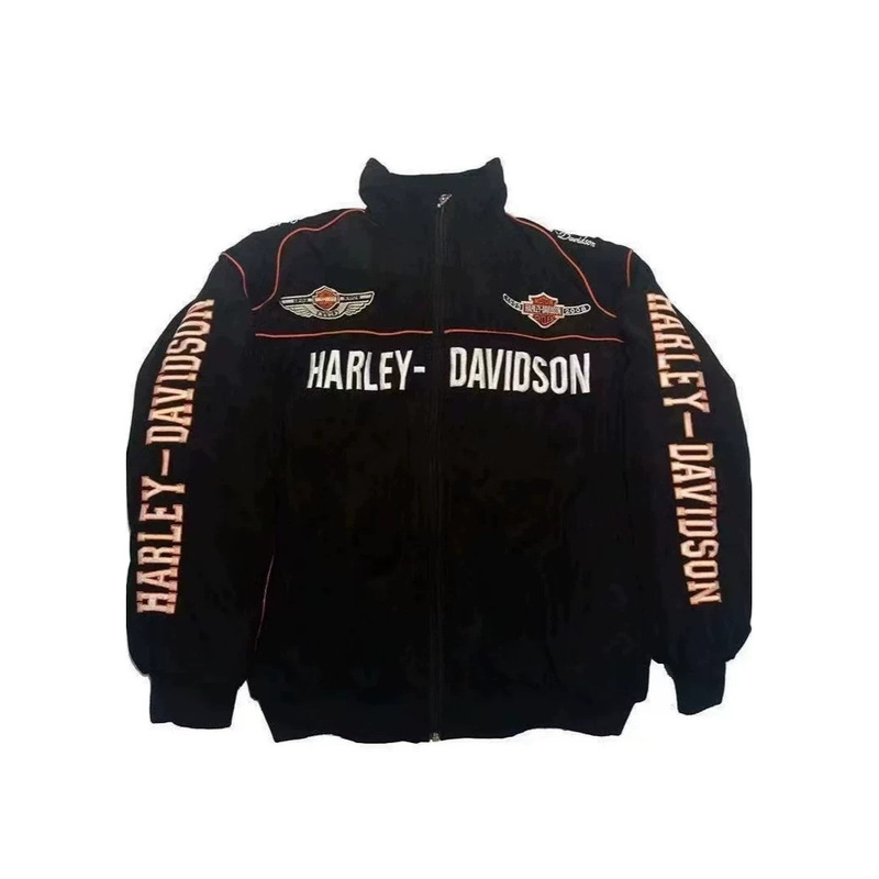 American retro Harley racing jacket, stand-up collar, zipper, letter print, biker style, loose fit, unisex jacket American retro Harley racing jacket, stand-up collar, zipper, letter print, biker style, loose fit, unisex jacket
