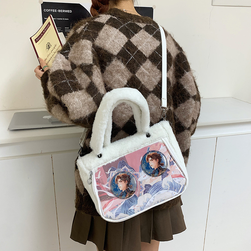 새로운 스타일의 봉제 가방 여성 대용량 통증 가방 학생 클래스 휴대용 어깨 가방 소녀의 올 매치 양면 마오 마오 마오 백