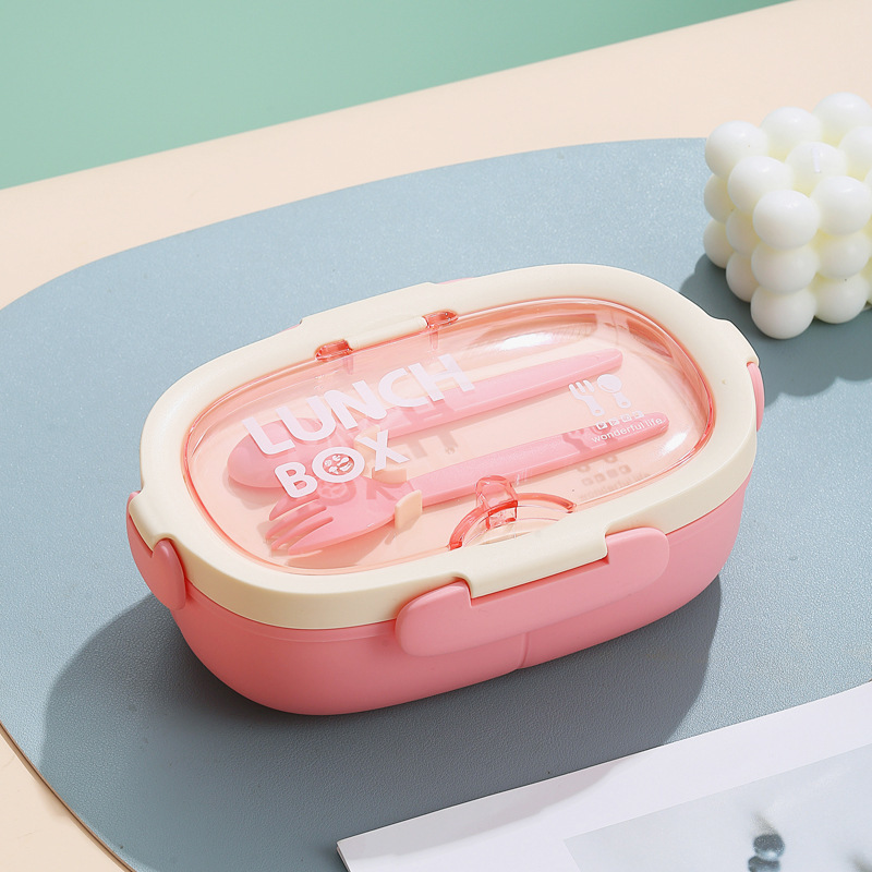 Caja de almuerzo elíptica simple con taza de agua, caja de almuerzo de estudiantes, oficina, caja de almuerzo portátil con cubiertos