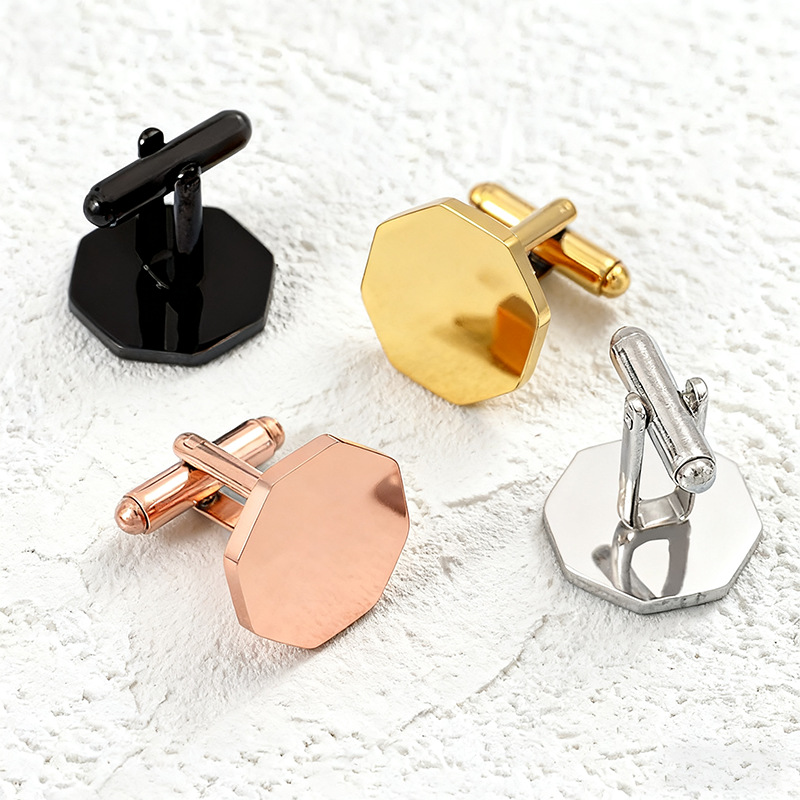 Factory Direct Sales Cross-Border Men's Shirt Buttons Cufflinks Stainless Steel 18mm Octagonal Cufflinks New Cufflinks