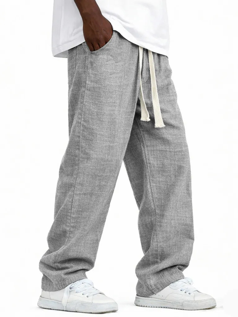 Herren Leinenhose Mit Geradem Bein Für Sommer Und Freizeit_voghion.com