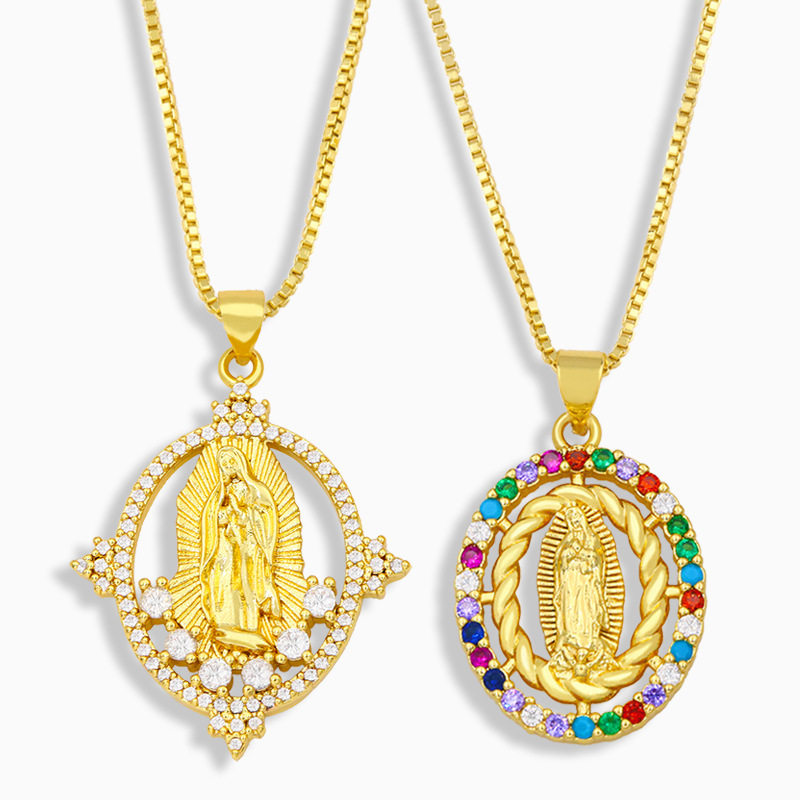 Fashion Virgin Mary Copper Inlaid Zircon Necklace Wholesale display picture 3