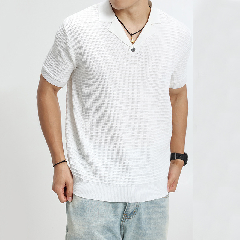Cuba cuello polo camiseta camiseta de manga corta hombre waffle viejo viento de negocios hielo verano fábrica transfronteriza al por mayor image 7