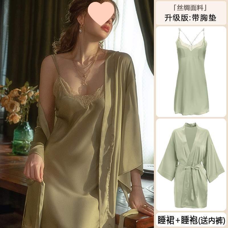 桑蚕丝睡衣女纯欲风睡裙2025新款春夏季带胸垫薄款吊带真丝家居服|undefined