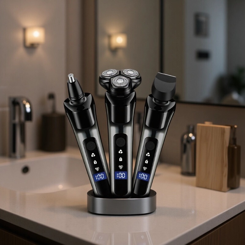 Cross-Border Chinese and English 5000 Men's Three-Blade Floating Digital Display Three-In-One Razor Rechargeable Razor