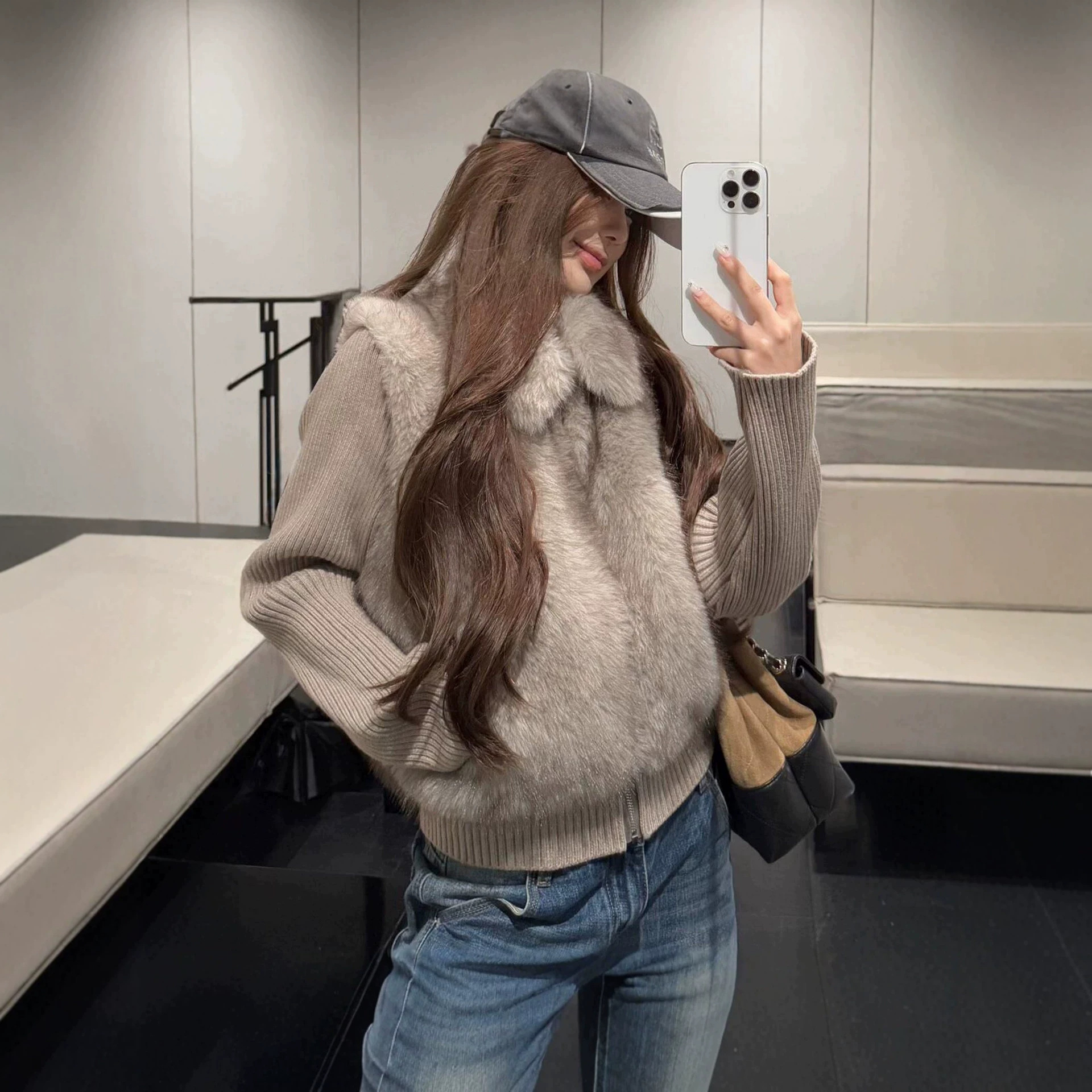 2026 Detachable Elegant Patchwork Long-Sleeved Knit Top, Autumn/Winter New Style, Unique Furry Coat for Women