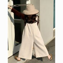 韩国童装2025秋冬新款米白色时尚宽松连体背带裤女童咖色高领上衣