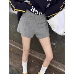 秋冬新款韩版百搭羊毛针织短裤女小个子直筒宽松阔腿休闲裤毛衣裤