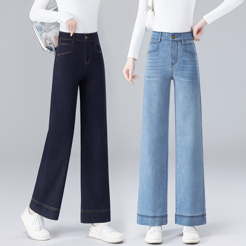 Summer Light Blue Petite High-Waisted Loose-Fitting Slimming Plus-Size Cropped Straight-Leg Jeans for Women