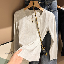 厂家批发 美式圆领正肩长袖t恤女秋季新款纯棉内搭打底衫修身上衣