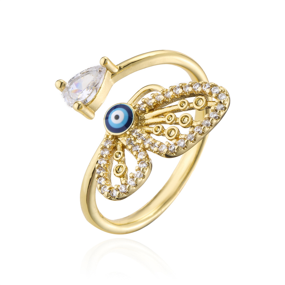 Neue Hohle Schmetterling Offener Ring Kupfer Mikro-verkrusteten Zirkon Schmuck Frauen display picture 4