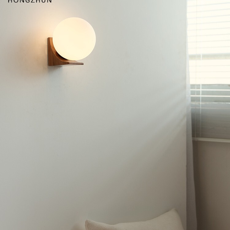 2024 North America black walnut ball wall lamp minimalist hotel model room living room background wall bedroom bedside wooden lamp