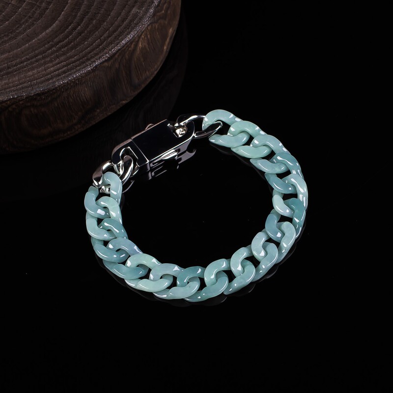 Natural Jade Cuban Chain Men's Bracelet, Light Luxury Trendy Jewelry, Suitable for Both Gifting and Personal Use, Couple Style