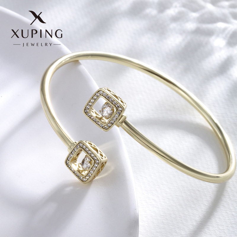 Brazalete de zircón ágil chapado en oro de aleación Xuping ligero de lujo de alto nivel de nicho geométrico cuadrado brazalete para niños