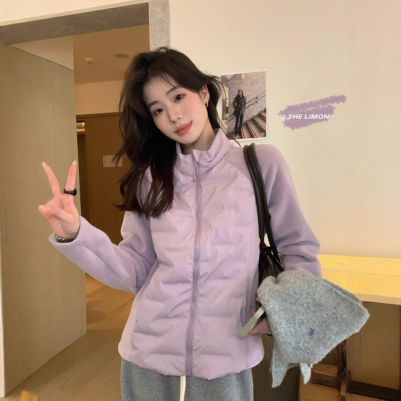Finna Fu otoño y invierno nuevo estilo simple de abrigo de color sólido con cuello pequeño cintura de pelusa caliente chaqueta de plumón para mujeres