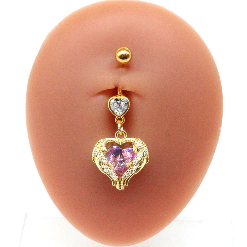 10g Weight Fashion Heart Shape Stainless Steel Plating Zircon Belly Ring