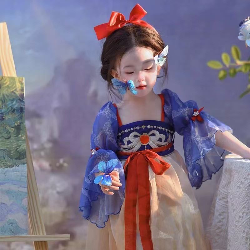 Hanfu, small princess costume, children's summer clothing, suit, dress, white clothing, Birthday gift 2